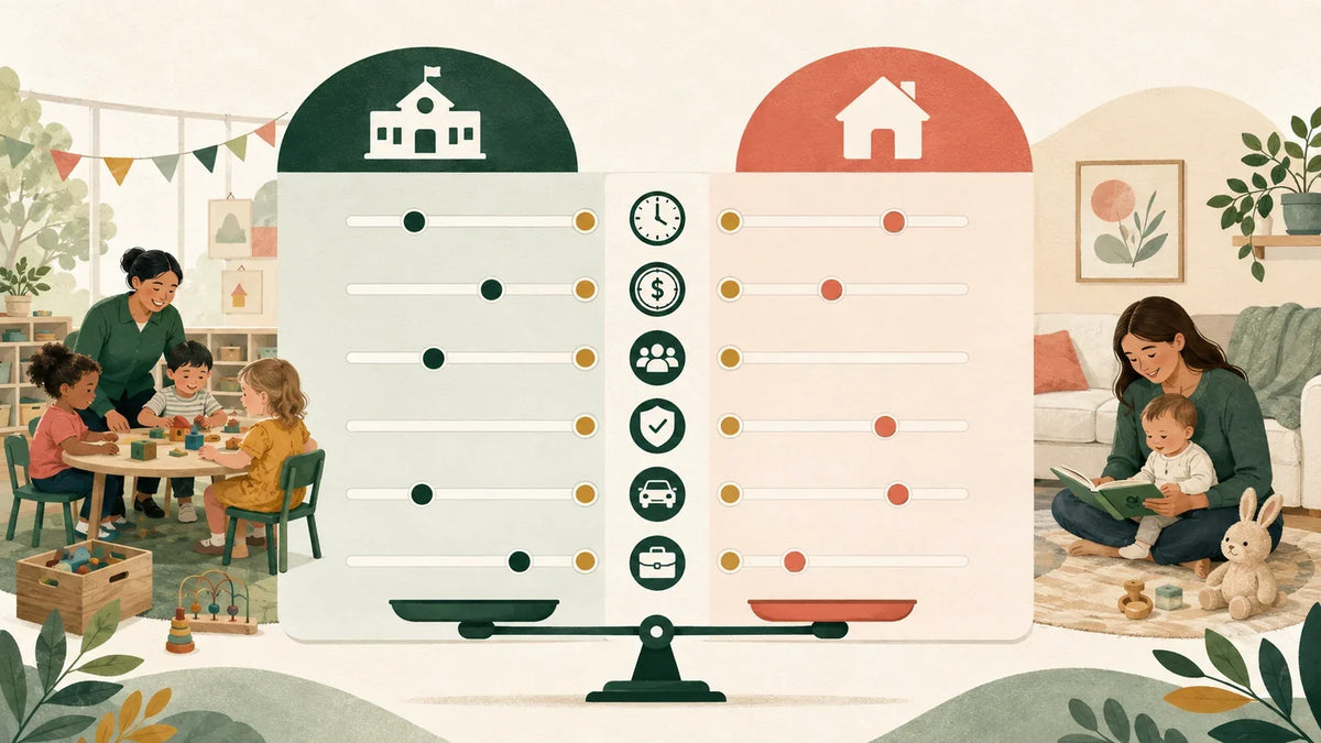 Daycare and nanny comparison across cost, schedule, backup, oversight, and administration