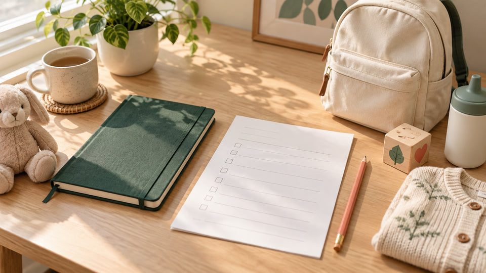 Childcare enrollment checklist on a sunlit family planning desk