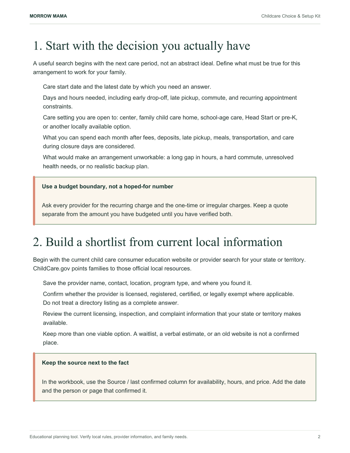 Childcare Choice guide planning steps preview