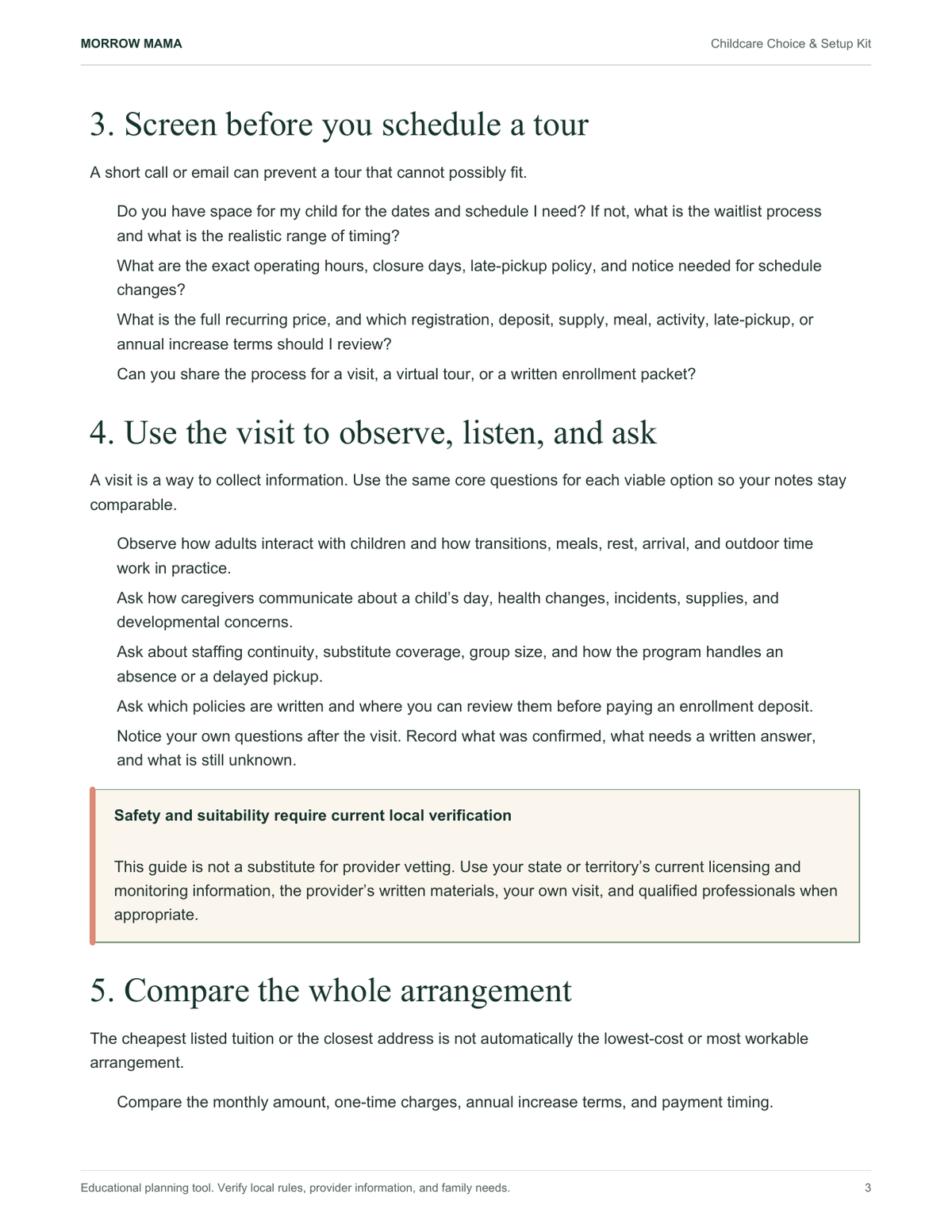 Childcare Choice guide provider tour questions preview