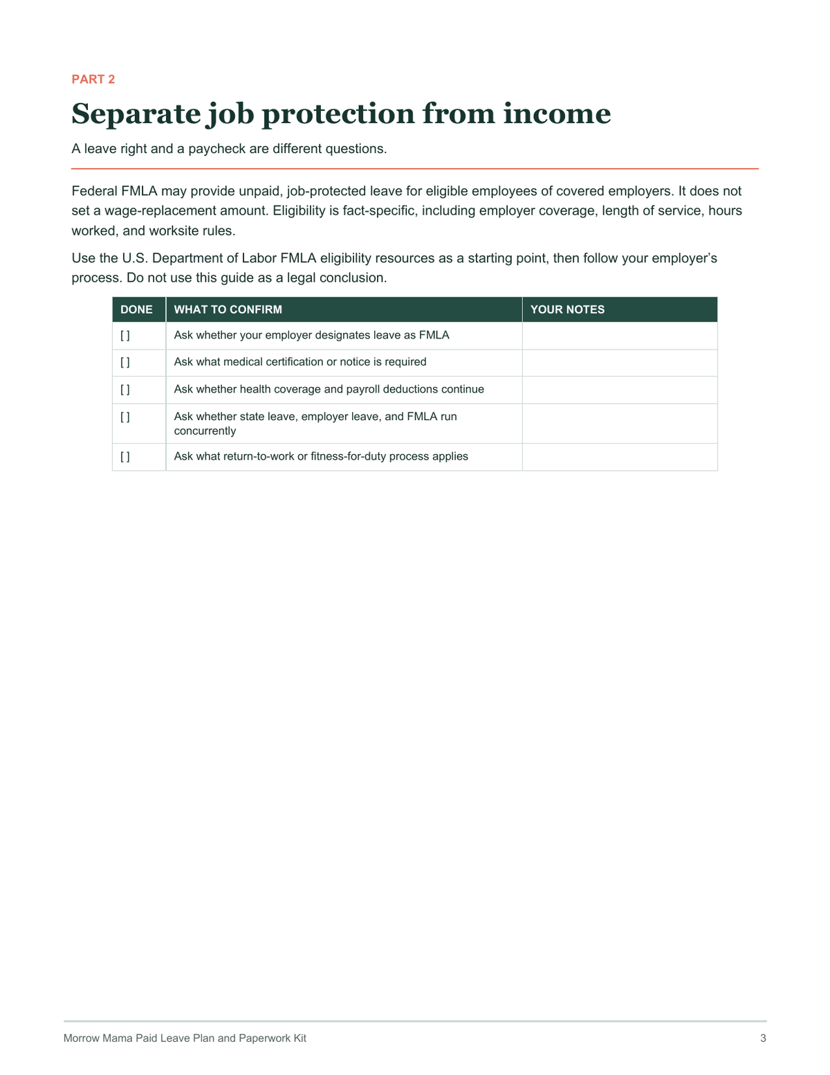 Paid Leave Planner job protection checklist preview